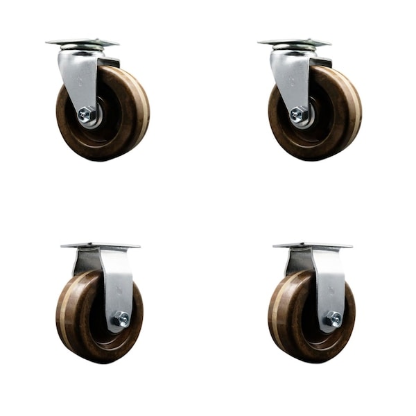 4'' High Temp Phenolic Caster Set with Bronze Bearings 2 Swivel 2 Rigid, 4PK